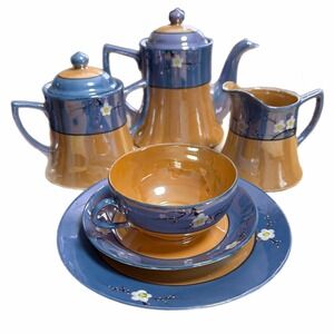 VTG Hand painted Japanese Tea Set svc for 6 / 21 Pc Lusterware 1930s depression